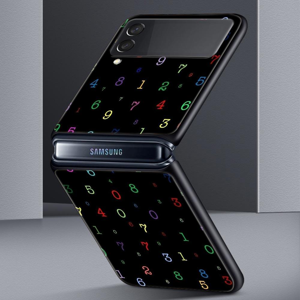 Number Pattern Hard PC Phone Case For Samsung Galaxy Z Flip 7 6 5 4 Black Cover For Galaxy Z Flip 3 Foldable Shell Fundas Capas