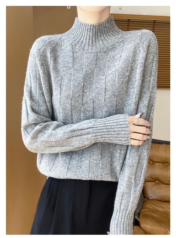 Thick Knit Half-High Collar Wool Sweater - Loose Fit Pullover