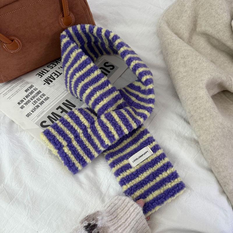 Women's Colorful Striped Scarf Winter Warm Soft Lamb Wool Neckwear with Vibrant Student Women Outdoor Casual Cute Small Scarf