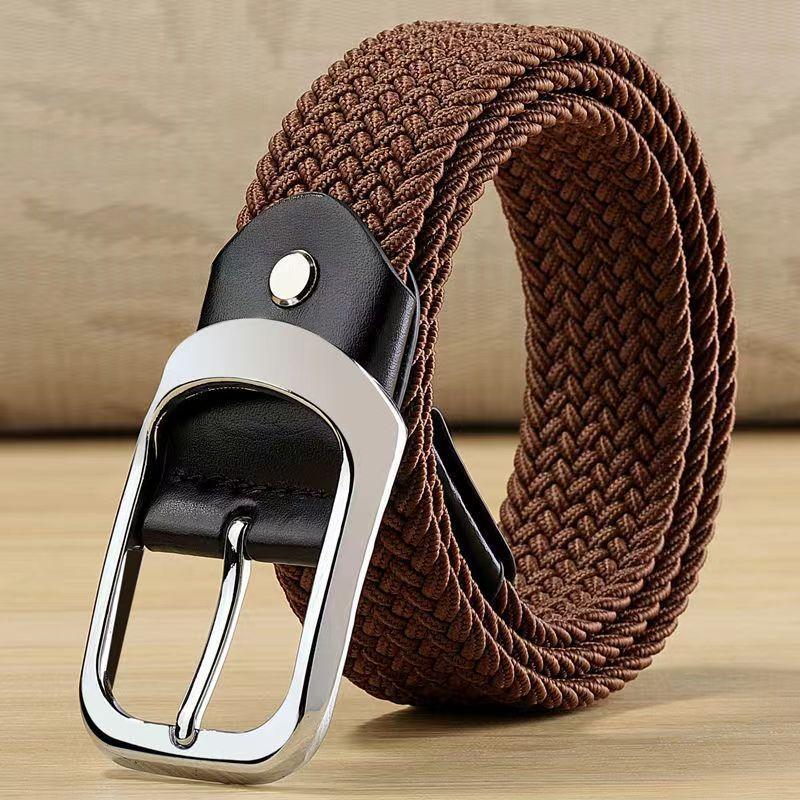 

Универсальный мужской и женский тканый эластичный брезентовый ремень, эластичный и непористый, с произвольными вкраплениями, дышащий и удобный ремень темно-коричневого