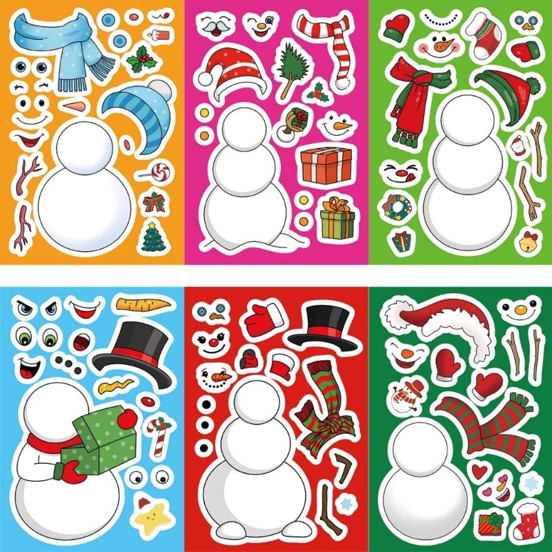 Festives Snowman Design PVC Puzzle Stickers Set Of 24 Removable Waterproof Tablet Skin Decals