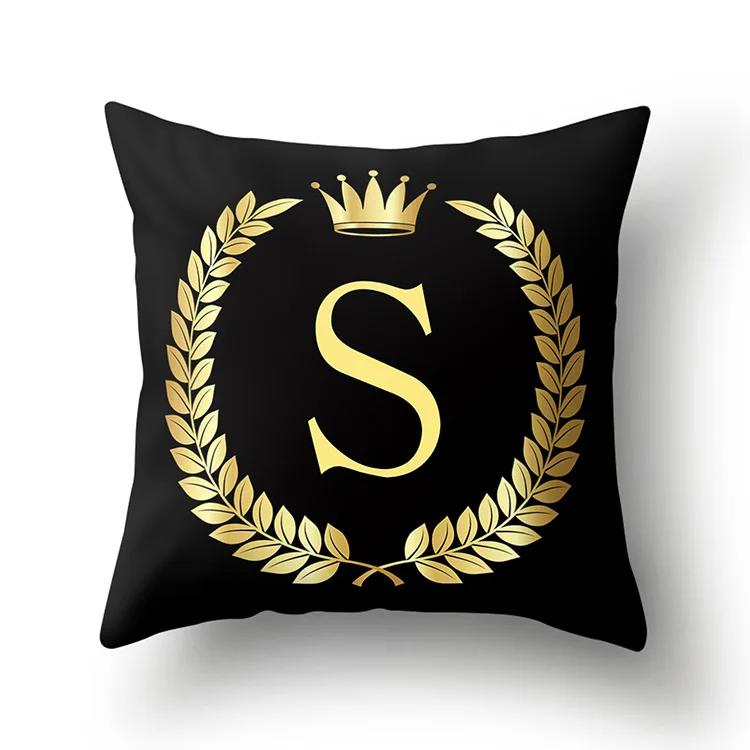 Black Gold Letter Pattern Decorative Cushions Pillowcase Polyester Cushion Cover Throw Pillow Sofa Decoration Pillowcover 40553