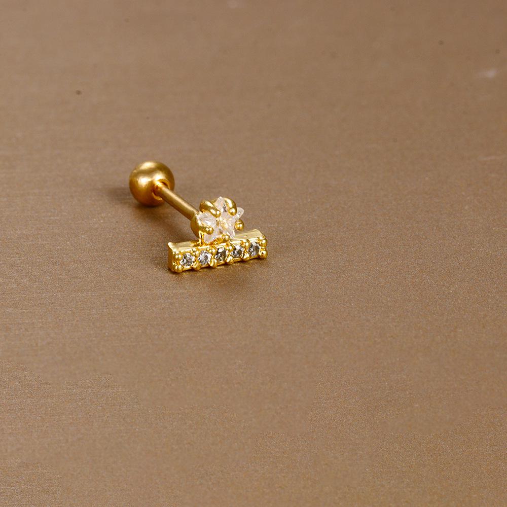 Gold Stainless Steel Earrings with Zircon Studs - Creative and Elegant Design