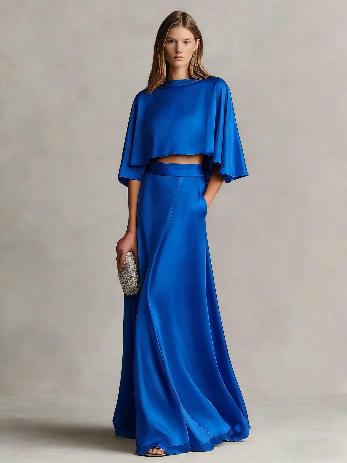 2026 Elegant Women s Satin Batwing Sleeve Dress - European & American Spring/Autumn Style XL
