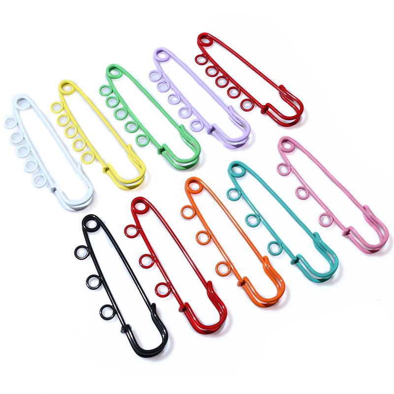 10pcs 50x16mm Safety Pins Brooch Metal Sewing Pins Clothes Pins with 3/5 Loops for Tags DIY Crafts Jewelry Making Findings