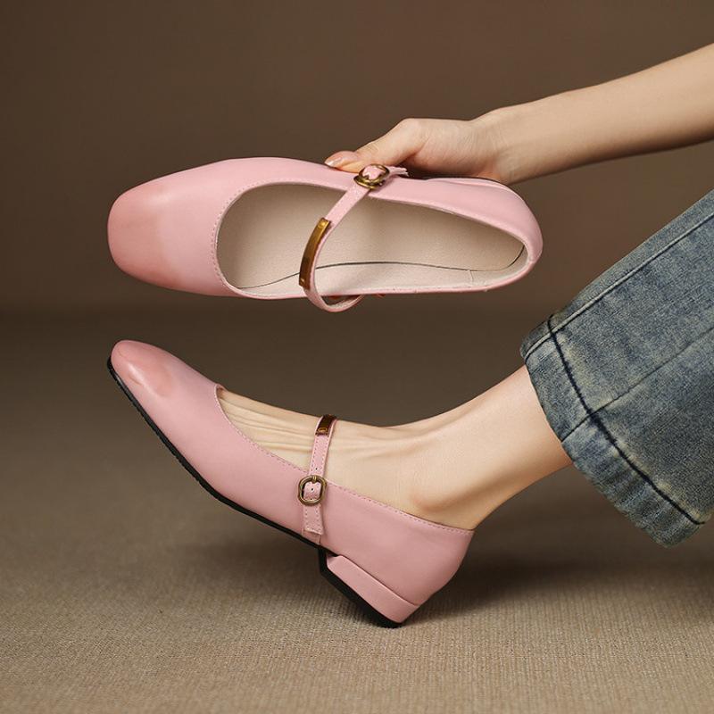 Neue Damen-Einzelschuhe für alle vier Jahreszeiten, eckige Spitze, niedriger Absatz, Größe Damenschuhe, Blockabsatz, weiche Sohle, Slipper, flacher Ausschnitt, kleine Lederschuhe