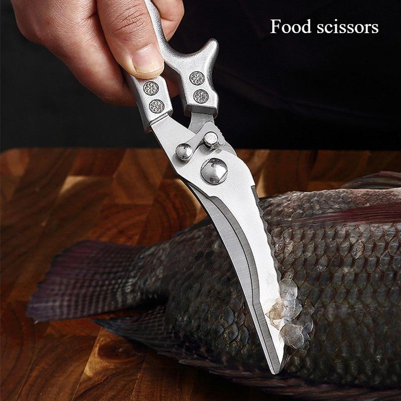 Household Food Scissors Kitchen Stainless Steel Chicken Bone Scissors Kill Fish Barbecue Scissors Powerful Multi-functional Scissors Food Scissors