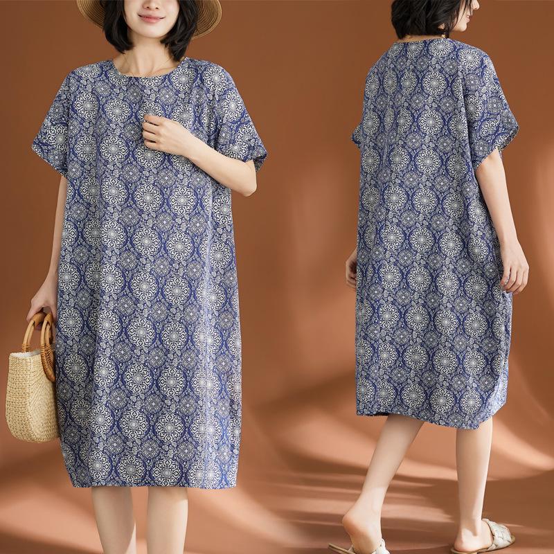 2026 Plus Size Women's Cotton Linen Retro Ethnic Casual Dress