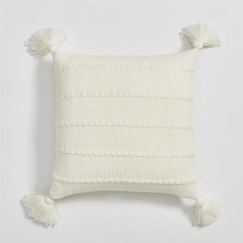 YIRUIO Scandinavian Style Cable Knit Pillow Case Fall Decor Kawaii Tassel Stripe Design Soft Sofa Bed Throw Pillow Case Cover