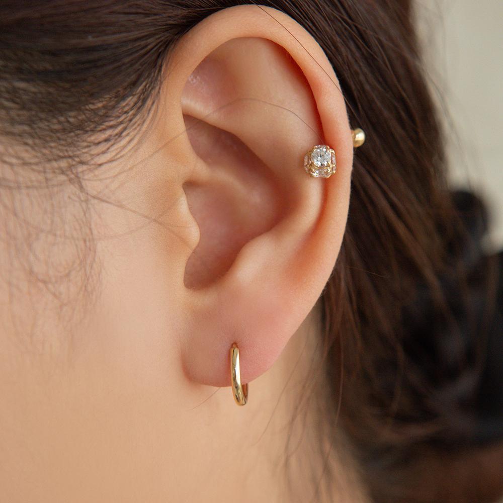 Lunne 14K Cube Ball Cubic Piercing (Bar Thickness 1Mm) (14K Gold) C06