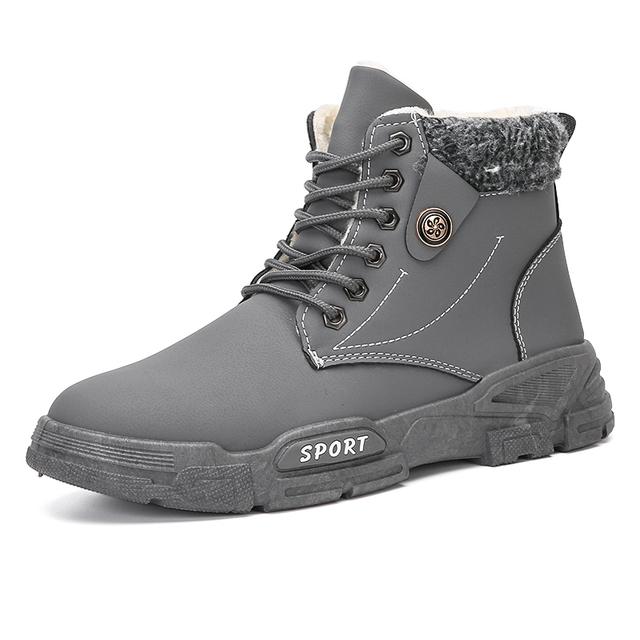 Winter Warme Pluche Heren Enkel Sneeuwlaarzen Grijs Hoge Top Sneakers Mannelijk Western Outdoor Trainers Casual Schoenen Kwaliteit Zak Botas 44