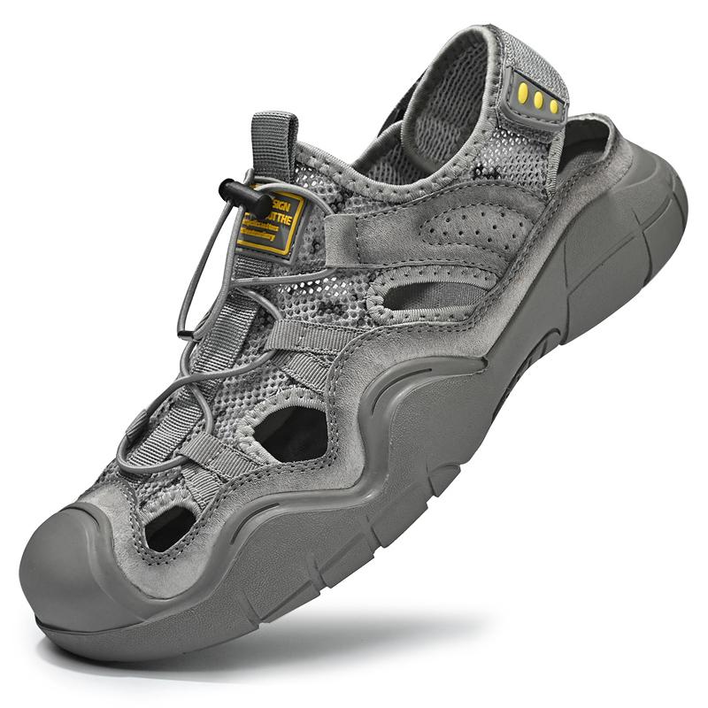 

Сшитые вручную летние мужские сандалии, дышащая повседневная обувь для мужчин, пляжные сандалии 42 серый