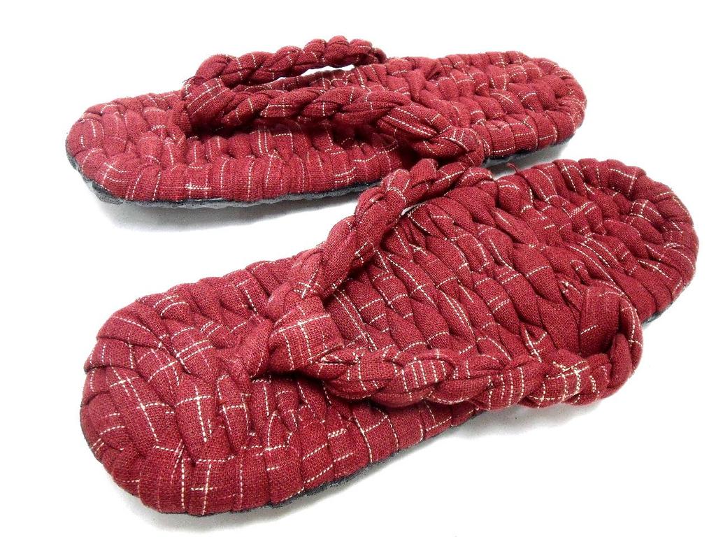 Cloth Japanese Pattern Medium Size [Warajigumi] Elastic-lined Sandals, Brown, (W-32EF), (24cm)