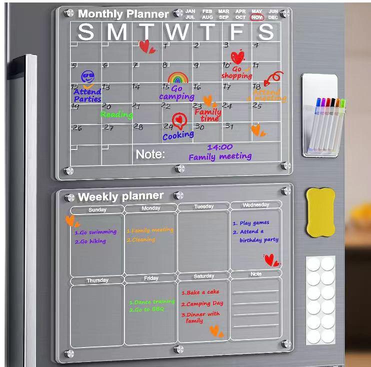 Magnetic Clear Fridge Dry Erase Calendar and Weekly Meal Planner Board
