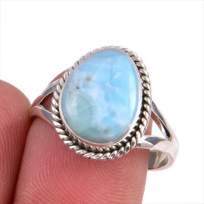 Natural Republic Larimar Gemstone 925 Sterling Silver Jewelry Ring Size 8.5 H4n91