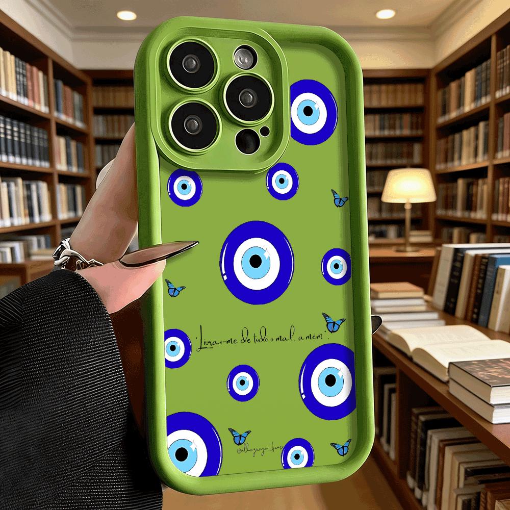Glossy Evil Eye with Butterflies Soft TPU Phone Case for iPhone 17 16 15 14 13 12 11 Pro Max Plus Shockproof Anti-Slip Cover
