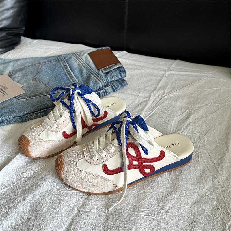 Sheepskin Wang Yibo Same Shoes, Leather Inner Height Increase Bag Head Half Slippers Women's Pair Lace-up Bag Head Casual Moral Training Shoes