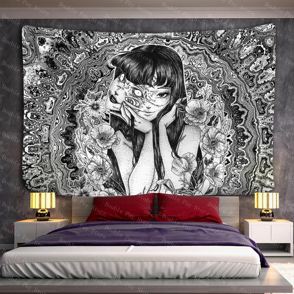 Japanese Horror Anime Wall Hanging Tapestry Mysterious Tapiz Cartoon Horror Illustration Kawaii Art Room Home Decor Tapestry