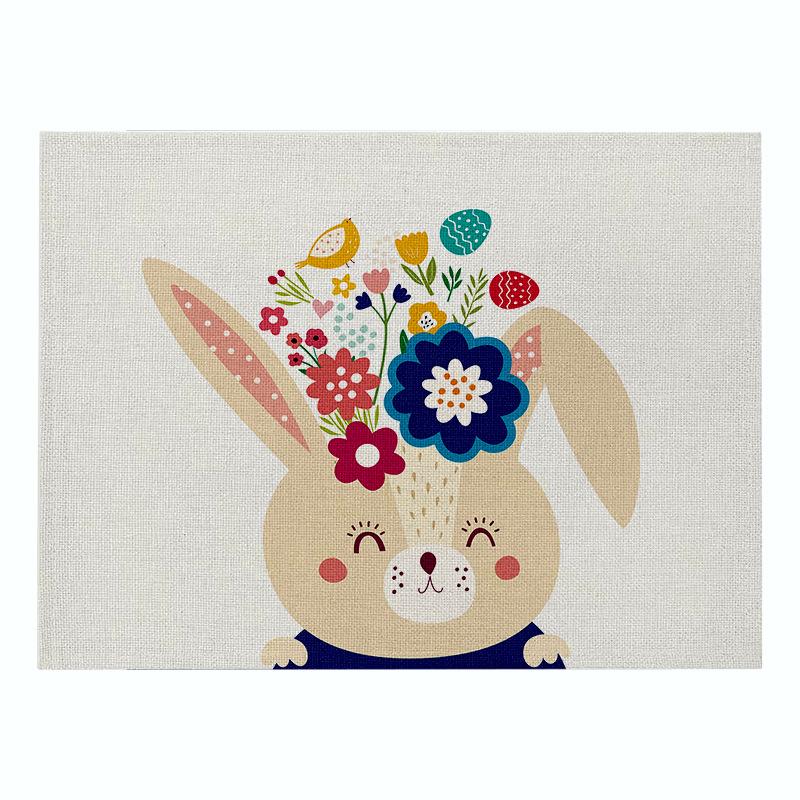 Easter meal mat, cartoon rabbit kitchen insulation coaster, heat-resistant cotton and linen Western style mat home decor
