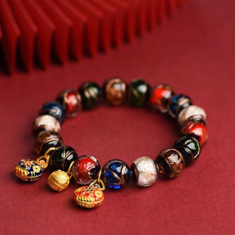 Handcrafted Enamel Beaded Bracelet With Mythical Beast Charm Bohemian Style Unisex Jewelry Travel Gift