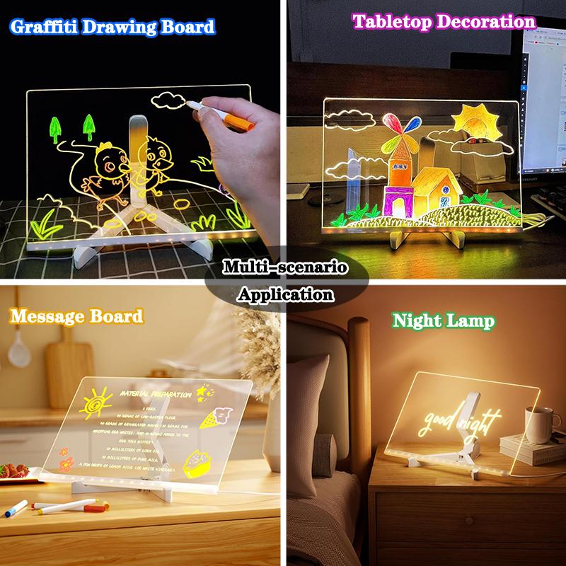 1Pc LED Luminous Blackboard Drawing Toys Magic Light Blackboard Graffiti Coloring Art Lamp Acrylic Message Board Montessori Kids Toy