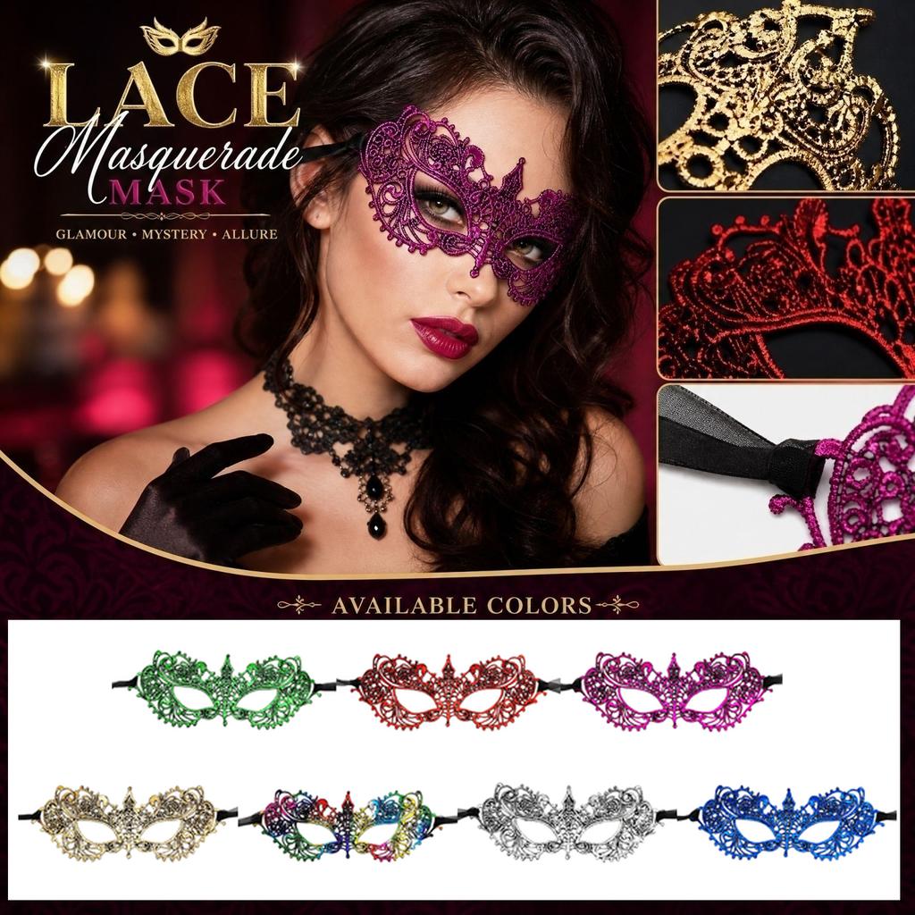Half Face Halloween with Gold Foil Lace Design for Masquerade Party Costume