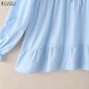 ZANZEA Women Casual Round Neck Loose Long Sleeve Print Blouse