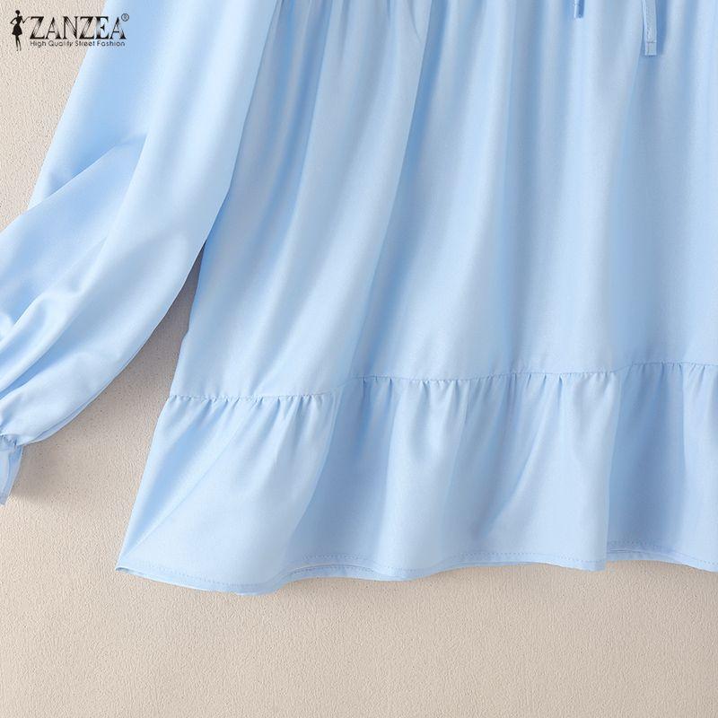 ZANZEA Women Casual Round Neck Loose Long Sleeve Print Blouse