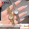 OFNS Women’s Quartz Wristwatch, Wheat Ear Chain Strap, Small Round Dial, Classic Style, High-End & Versatile.