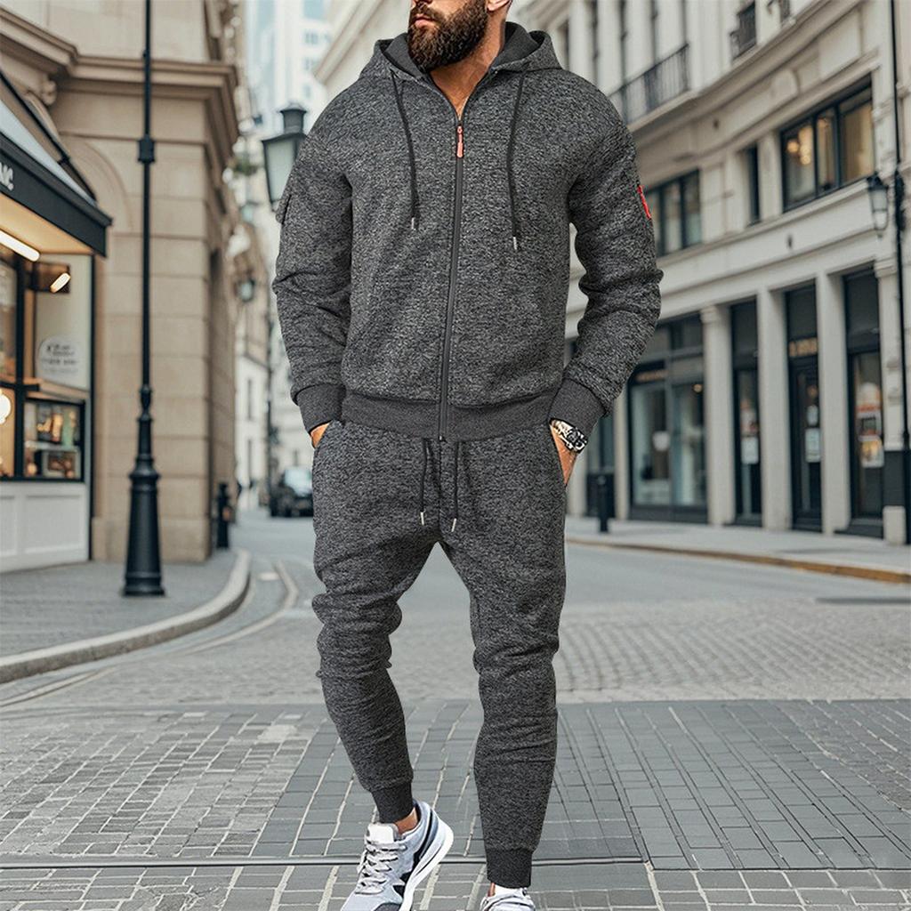 Men'S Hoodie Multi Pocket Hooded Long Sleeved Casual Sports Two-Piece Set