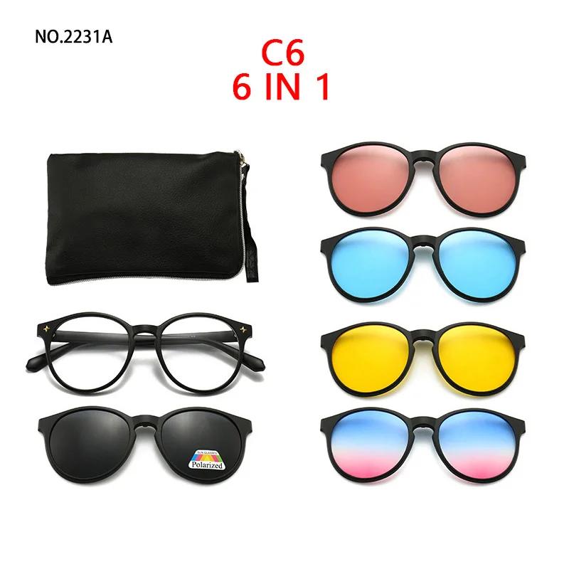 6 In 1 Custom Men Women Polarized Optical Magnetic Sunglasses Clip Magnet Clip On Sunglasses Polaroid Clip On Sun Glasses Frame