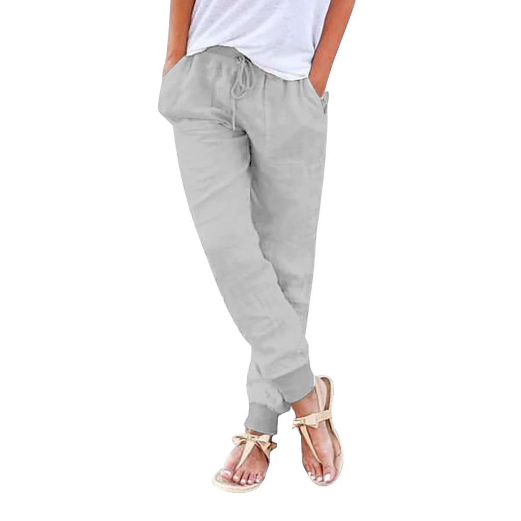 Pantaloni Jogger da Donna a Vita Alta Vestibilità Larga Pantaloni Casual Monocolore Coulisse Lino Cotone Dimagranti Pantaloni Lunghi Quotidiani