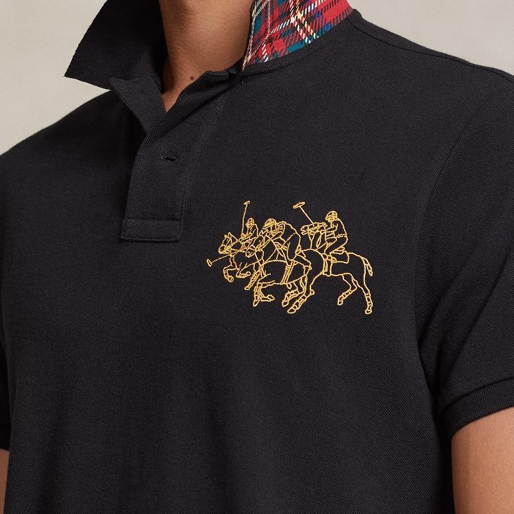 Polo Ralph Lauren SS24 Vzorované Pánské Polo tričko s krátkým rukávem, úzkého střihu, s kulatým výstřihem, černé MNPOKNI1N822583-001