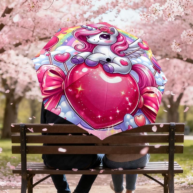 1PC Unicorn Heart Umbrella-8-Rib Reinforced Portable Folding Travel Suitable for All Seasons Outdoor Daily Use  -J0393