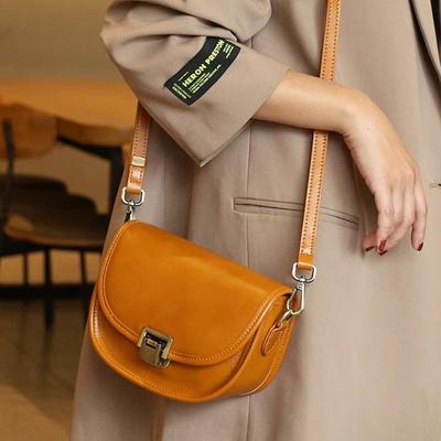 Leather Vintage Saddle Bag Women's Fashion Bag Plant Tanned Head Layer Cowhide Wide Shoulder Strap Crossbody Bag