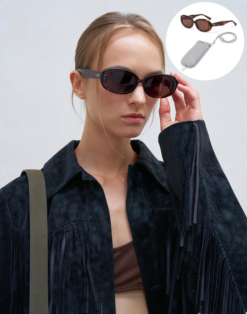 Attebanesabeuluno Brown Leopard Double A Sunglasses & Pouch Set Aagl5E101W2