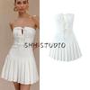 Spring New Women's Clothing American Style Pure Desire Style Chest Wrap Bows Shoelace Pleated Tube Top A- Line Short Dress