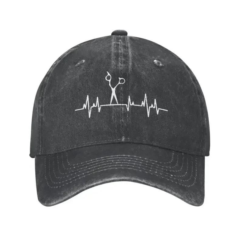 Hair Stylist Heartbeat Scissors Washed Baseball Cap Adjustable Cotton Casual Unise Cap