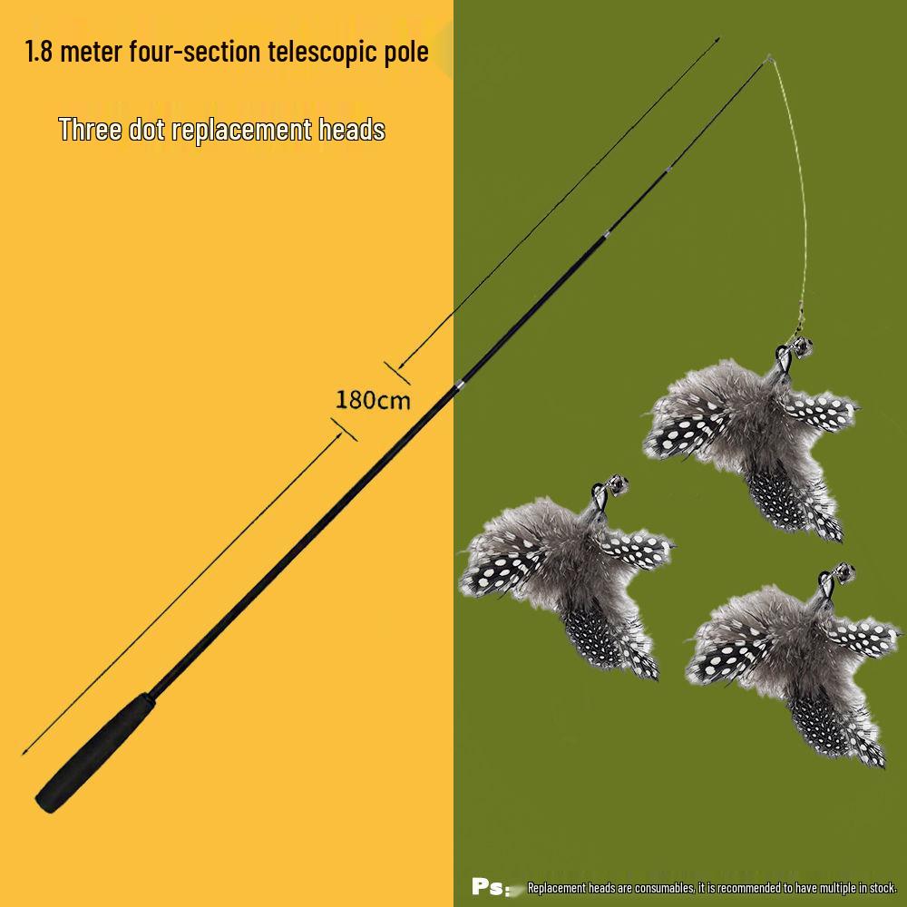 Retractable Cat Teaser Wand with Feather Head, 1.8m Long, Bite-Resistant Kitten Toy