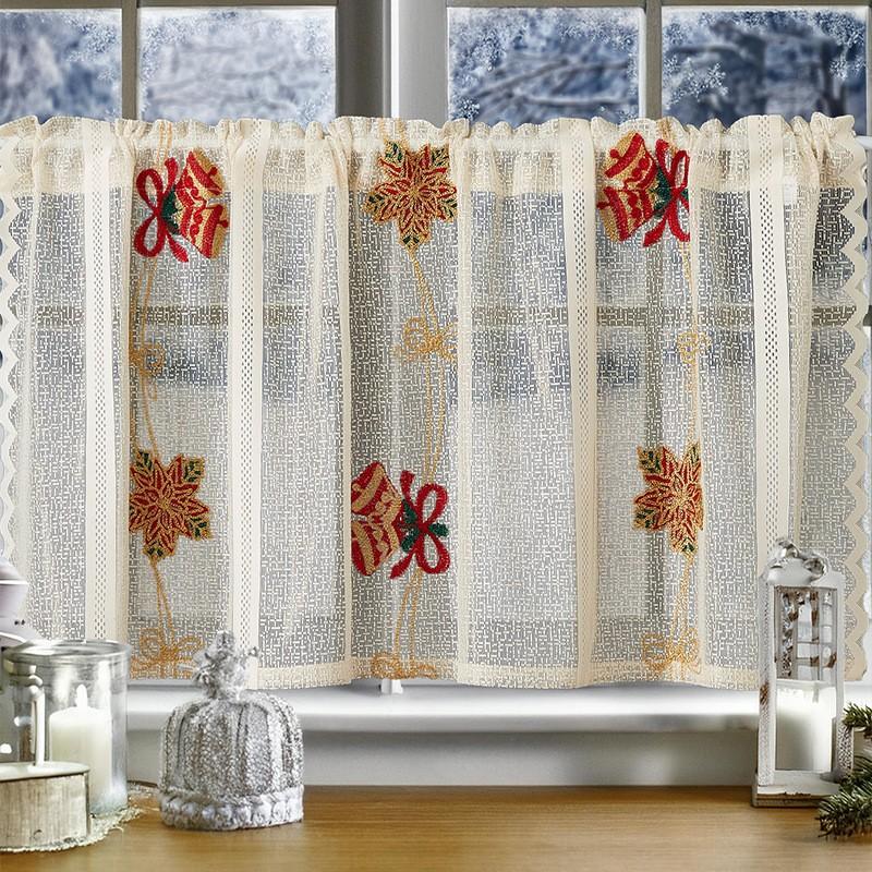 Embroidered Christmas Curtains Bells Embroidered Lace Blackout Rectangles Decorative Coffee Curtains