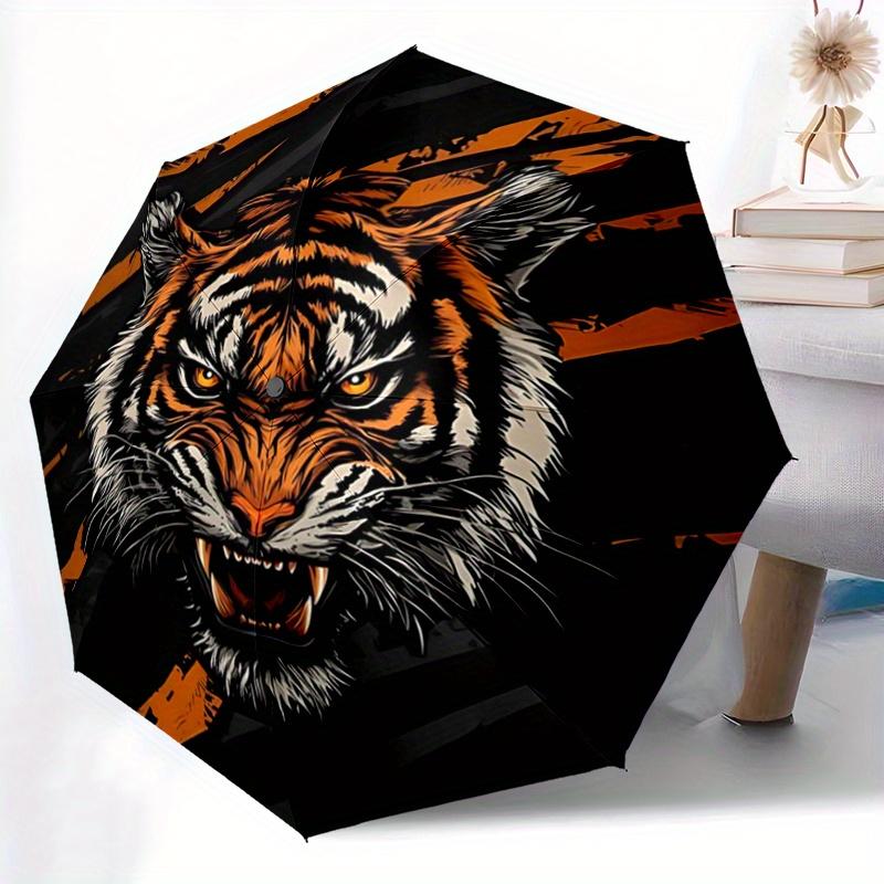 1pc Orange Stripes Tiger Cartoon Umbrella, Portable 3-Fold Compact Umbrella, Suitable for Camping, Hiking and Travel, Ideal Easter Birthday Gift