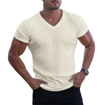 Summer Slim Fit V-neck Sports Fitness Breathable Solid Color Short Sleeved Sweatshirt Men's Short Sleeved Shirt T-Shirts (men’s)