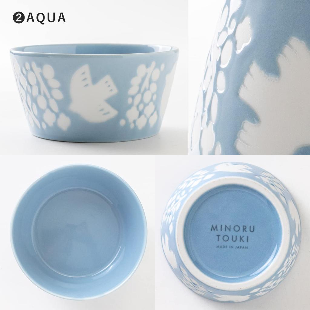 Minoru Pottery Mino Ware PLANTAREE-LINTU- 105 Skål, Aqua, Set om 2