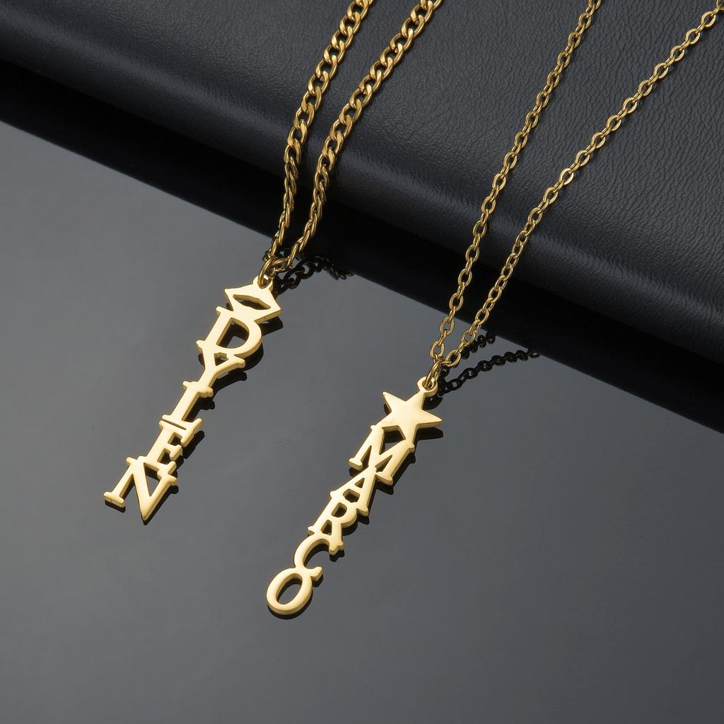 Atoztide Personalized Custom Name Necklaces One Hole Nameplate Pendant for Women Stainless Steel Link Chain Jewelry Gift
