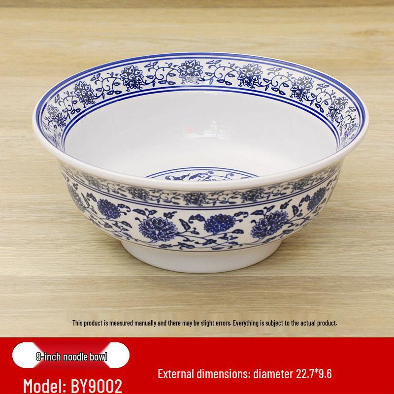 Retro Blue & White Melamine Dinnerware Set: Noodle & Soup Bowls, Plates for Restaurants & Noodle Shops