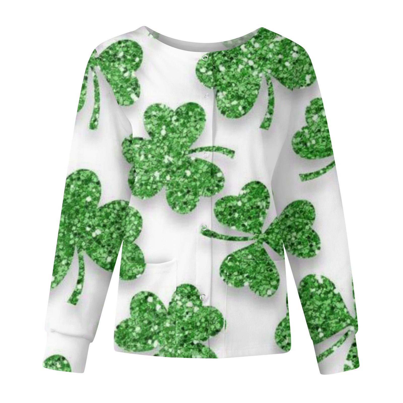 

Женская мода с длинным рукавом и воротником-стойкой, однобортная, с принтом ко Дню Святого Патрика XL белый