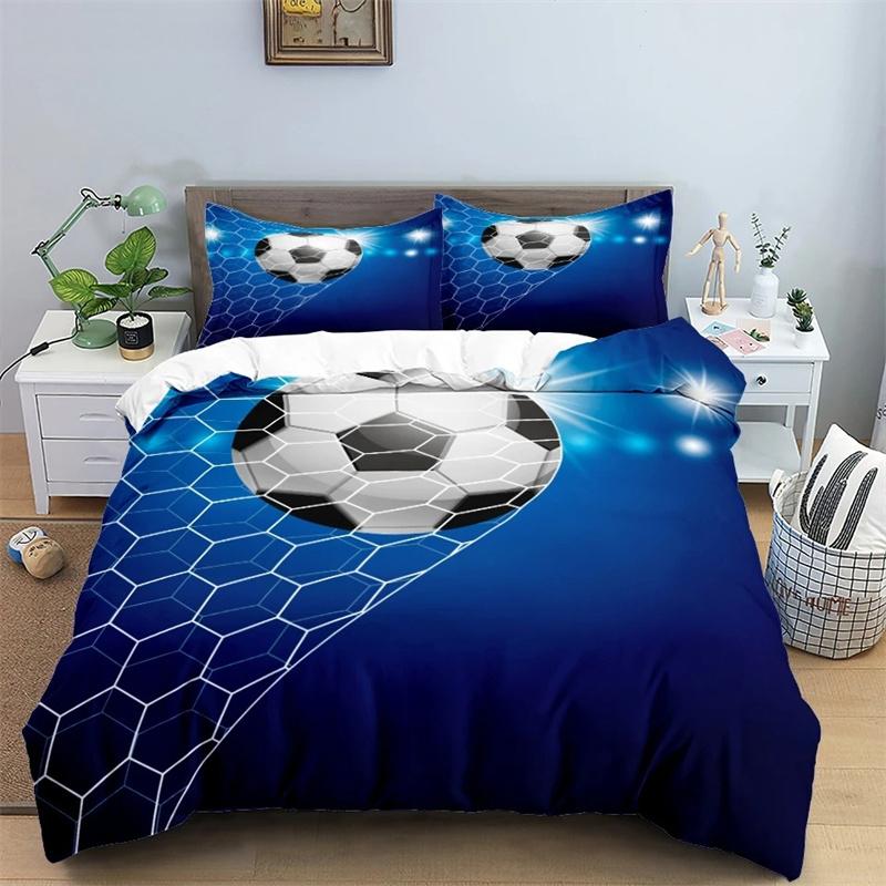 Fotboll Sängkläder Set 3D Fotboll Barn Påslakan Enkelt Dubbelt Sport Pojke Hemtextil Täcke Nordiska Överdrag för Säng King Full