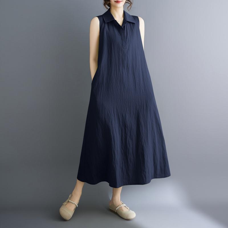Ärmelloses Plus-Size-Vintage-Neuheiten in Kleidern für Damen, lässig, locker, langes Sommerkleid