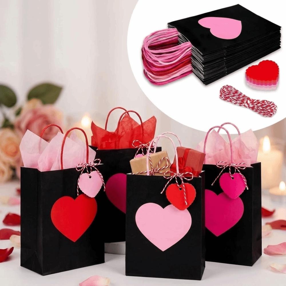 10/12PCS New Heart Design Gift Bags Kraft Paper Eco-Friendly Shopping Bags With Handles Party Favor Bags Party Favor