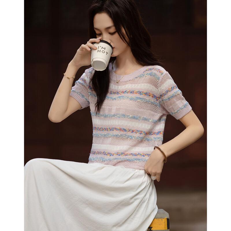 Women's Silk Wool Blend Striped Knit Top